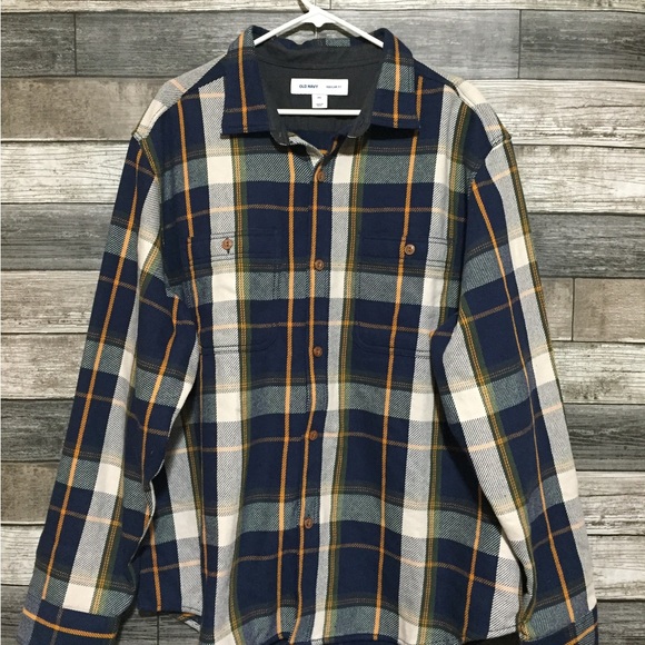 Old Navy Regular Fit Thick Flannel Shirt Men’s XXL Navy Blue Plaid Button Up - Picture 4 of 8
